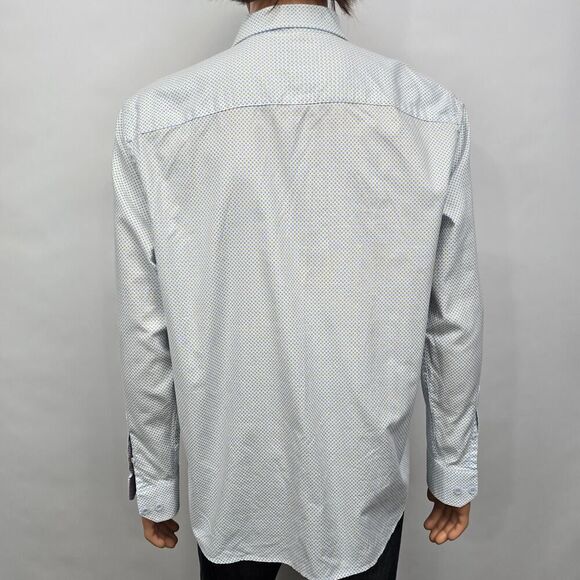 Johnston & Murphy Dress Shirt Geo Print Contrast Flip Cuffs Men L Blue Green - Picture 10 of 13